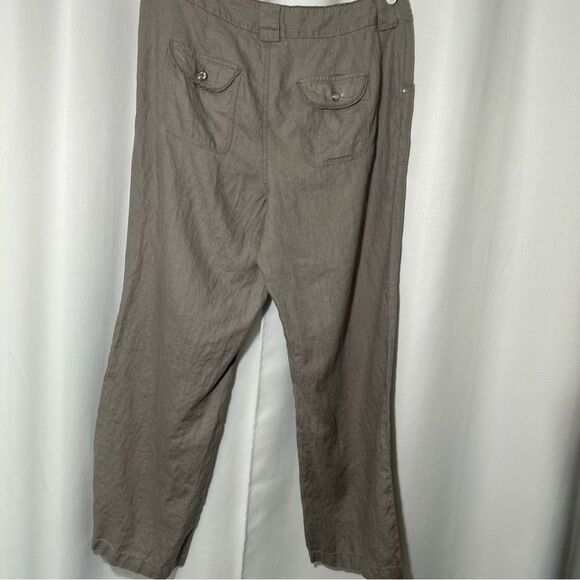 INC International Concepts 100% Linen Relaxed Fit Wide Leg Taupe Pants Womens 14 - Picture 7 of 12
